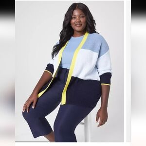 Lane Bryant Blue Yellow Color Block Open Front Cardigan 22/24
